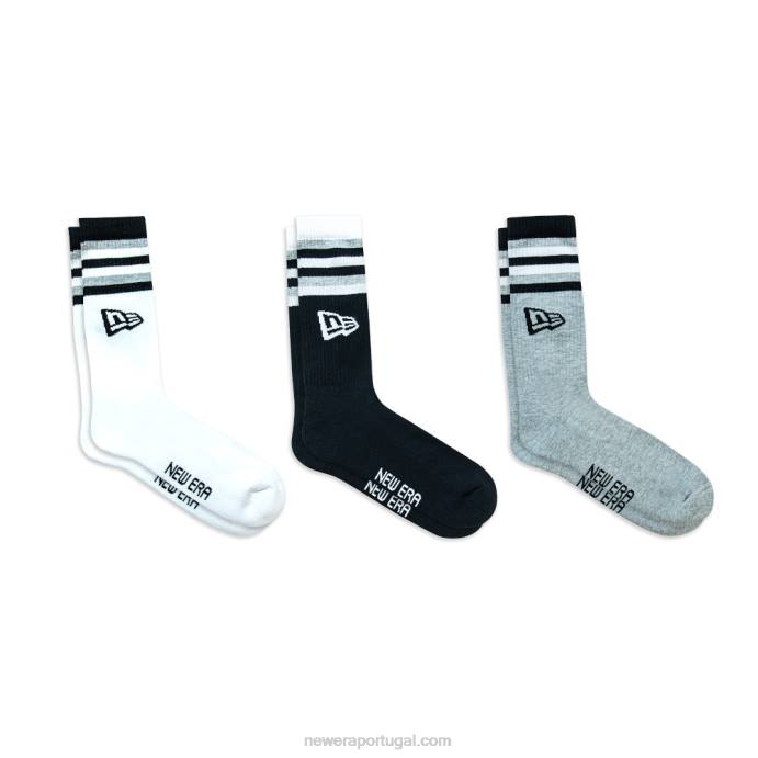 FFTN3203 New Era Meias retrô stripe 3 pack preto, cinza e branco
