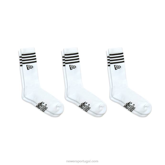 FFTN3205 New Era meias brancas listradas 3 pack