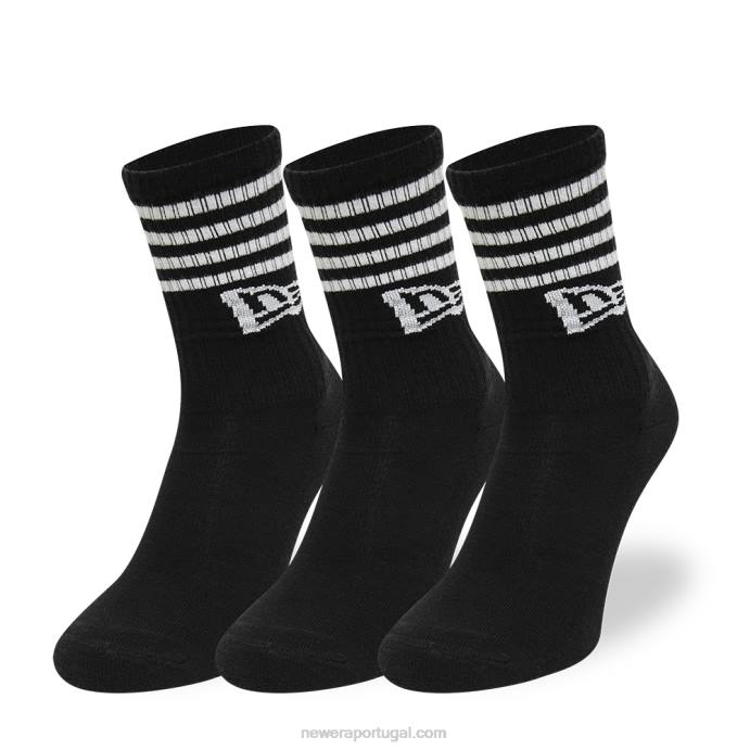 FFTN3213 New Era meias pretas stripe pack 3