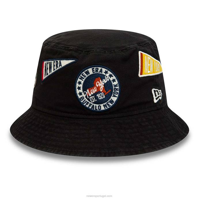 FFTN2308 New Era Heritage em todo o patch chapéu de balde preto