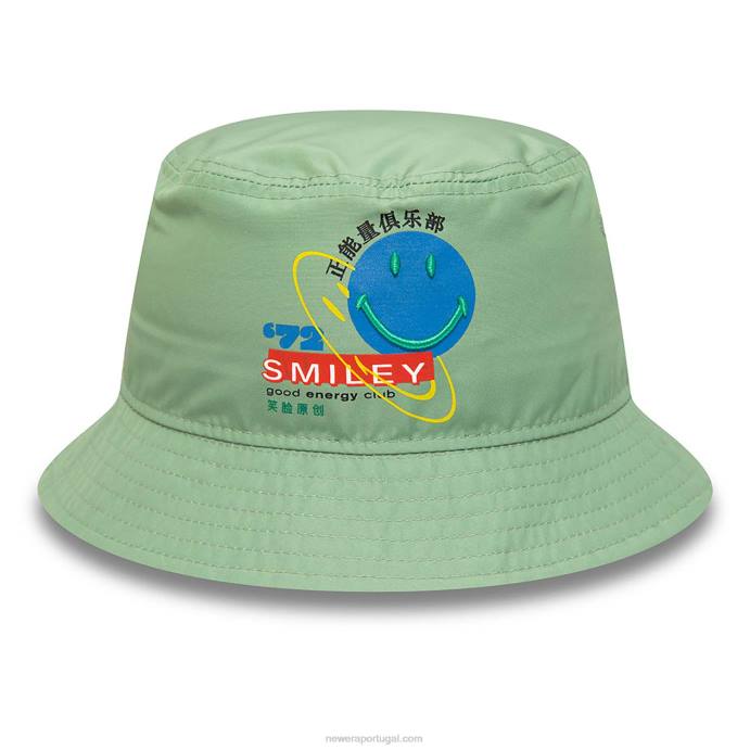 FFTN2313 New Era chapéu bucket verde médio com logotipo do universo sorridente