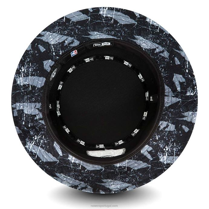 FFTN2314 New Era chapéu bucket preto com estampa de redes do brooklyn