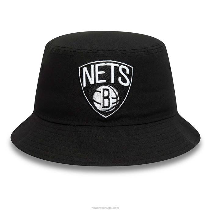 FFTN2314 New Era chapéu bucket preto com estampa de redes do brooklyn
