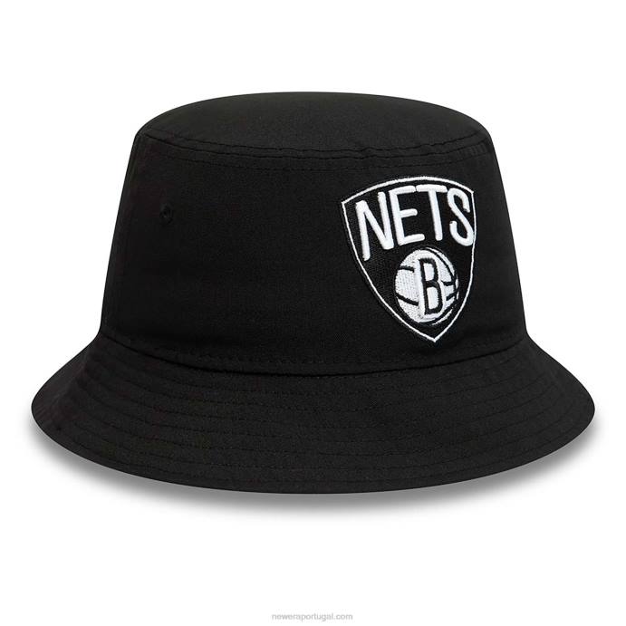 FFTN2314 New Era chapéu bucket preto com estampa de redes do brooklyn
