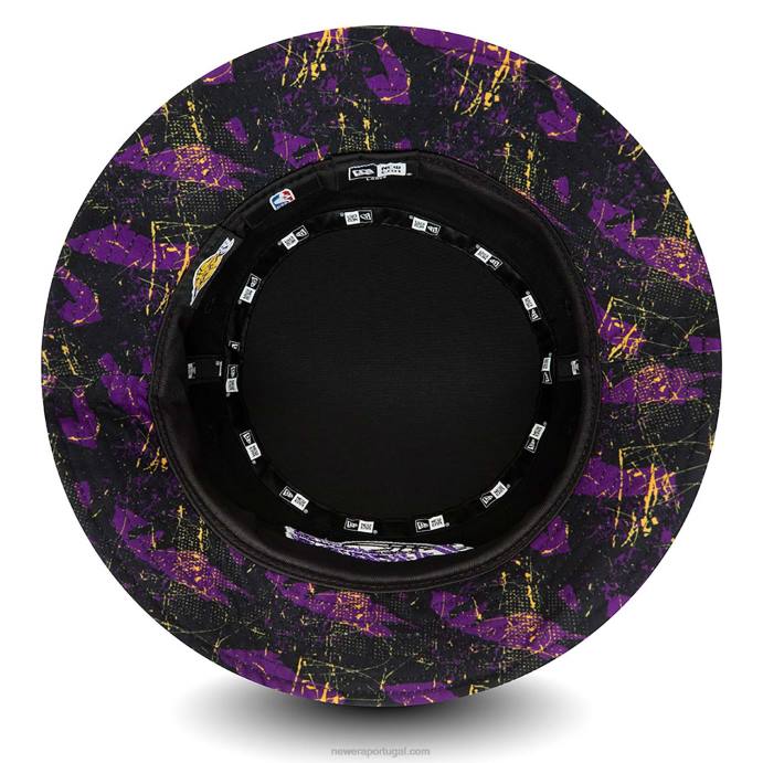 FFTN2316 New Era chapéu bucket preto com estampa la lakers