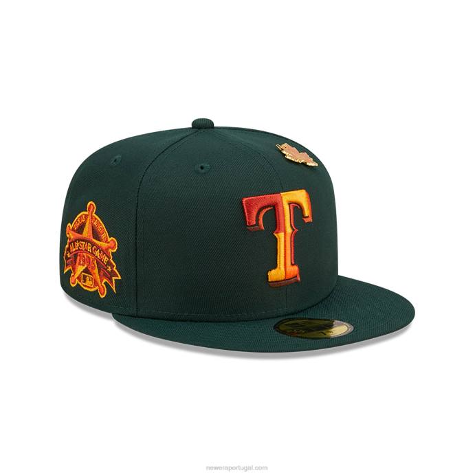 FFTN1013 New Era Boné texas rangers folhoso verde escuro 59fifty