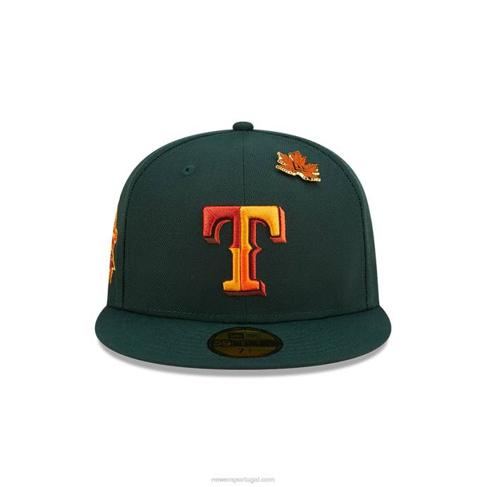 FFTN1013 New Era Boné texas rangers folhoso verde escuro 59fifty