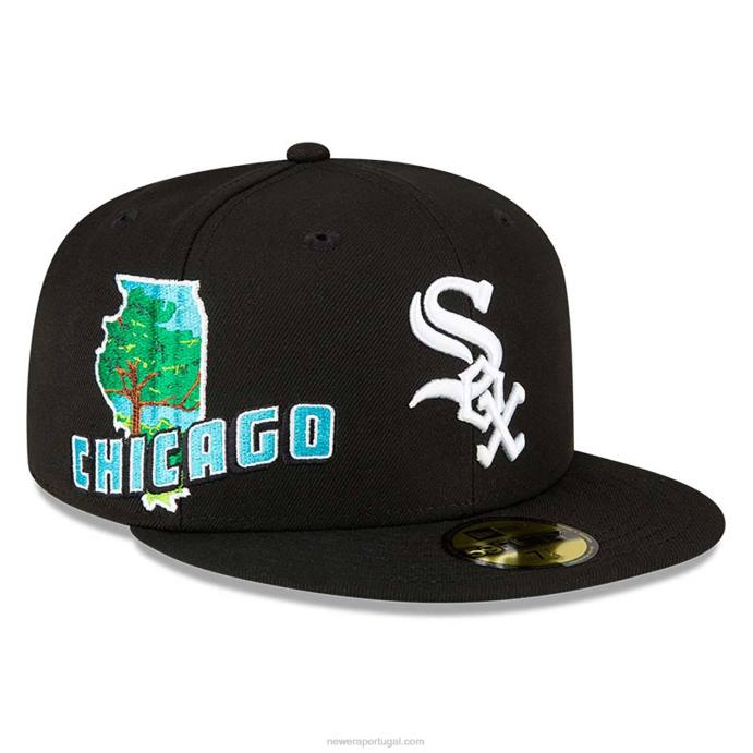 FFTN1048 New Era Boné Chicago White Sox Stateview Preto 59Fifty