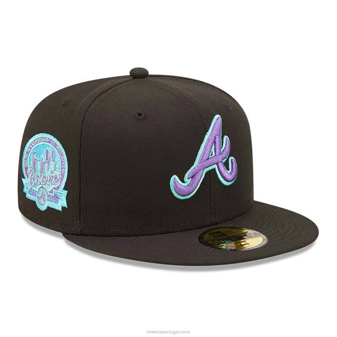 FFTN1065 New Era Boné Atlanta Braves preto e azul 59fifty