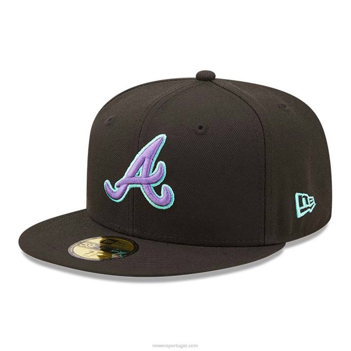 FFTN1065 New Era Boné Atlanta Braves preto e azul 59fifty