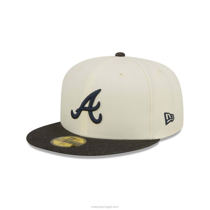 FFTN106 New Era Boné Atlanta Braves MLB Black Denim Chrome White 59Fifty