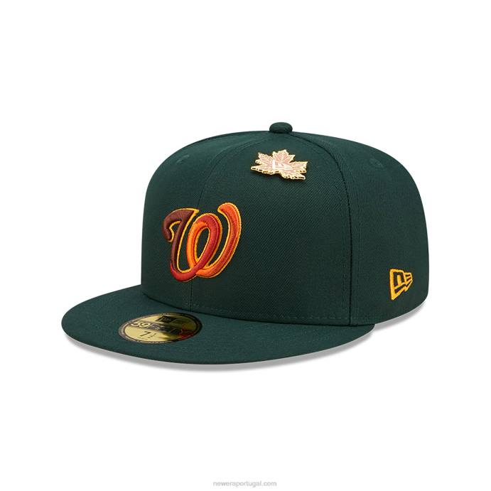 FFTN1073 New Era Boné 59fifty verde escuro folhoso de Washington