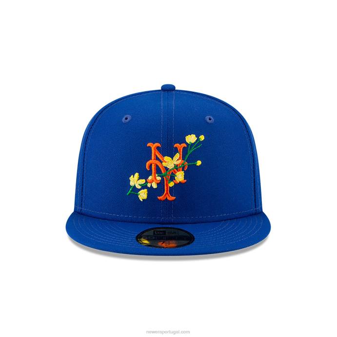 FFTN1080 New Era boné ajustado azul 59fifty com remendo lateral do new york mets