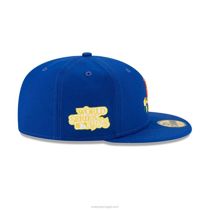 FFTN1080 New Era boné ajustado azul 59fifty com remendo lateral do new york mets
