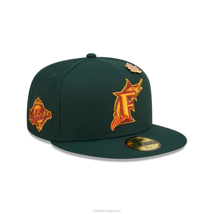 FFTN1132 New Era boné justo florida marlins folhoso verde escuro 59fifty