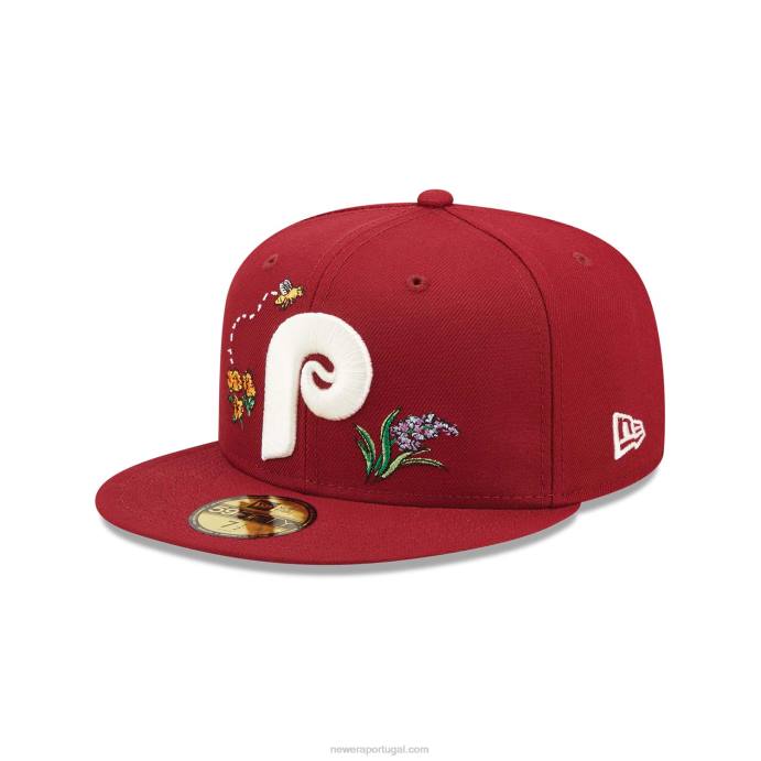 FFTN1135 New Era boné filadélfia phillies aquarela floral vermelho 59fifty