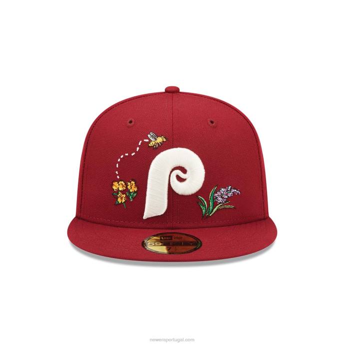 FFTN1135 New Era boné filadélfia phillies aquarela floral vermelho 59fifty