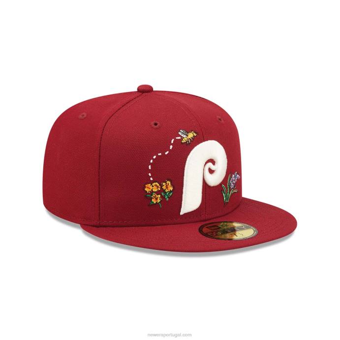 FFTN1135 New Era boné filadélfia phillies aquarela floral vermelho 59fifty