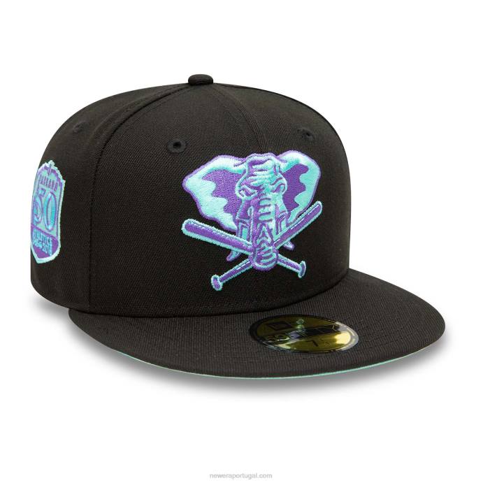 FFTN1184 New Era boné Oakland Athletics preto e azul 59fifty