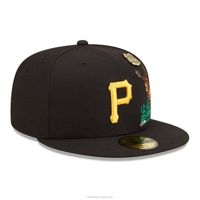 FFTN1187 New Era boné ajustado preto 59fifty do pittsburgh pirates state park