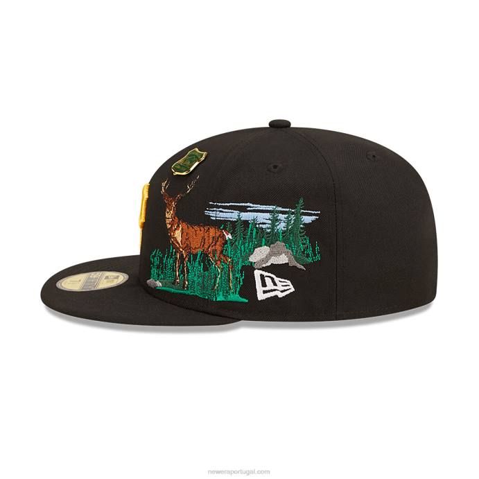 FFTN1187 New Era boné ajustado preto 59fifty do pittsburgh pirates state park