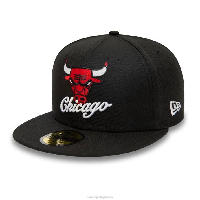 FFTN1224 New Era chicago bulls boné preto com logo duplo 59fifty