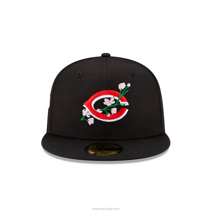 FFTN1257 New Era Boné Cincinnati Reds Side Patch Bloom Preto 59Fifty