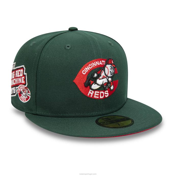 FFTN125 New Era Boné Cincinnati Reds 1975 Verde Escuro 59Fifty