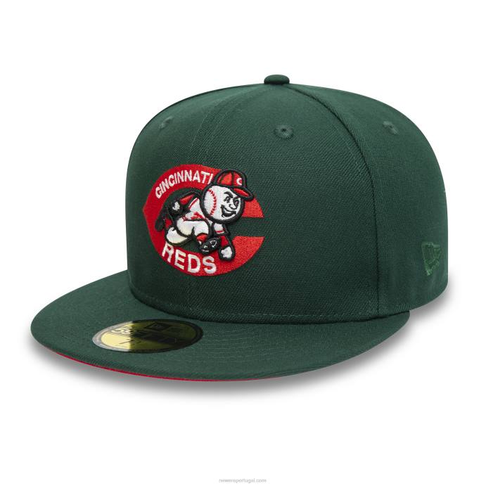 FFTN125 New Era Boné Cincinnati Reds 1975 Verde Escuro 59Fifty