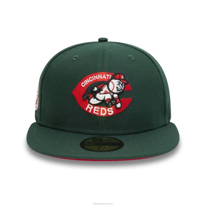 FFTN125 New Era Boné Cincinnati Reds 1975 Verde Escuro 59Fifty