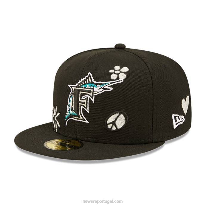 FFTN1264 New Era boné miami marlins mlb luz solar pop preto 59fifty