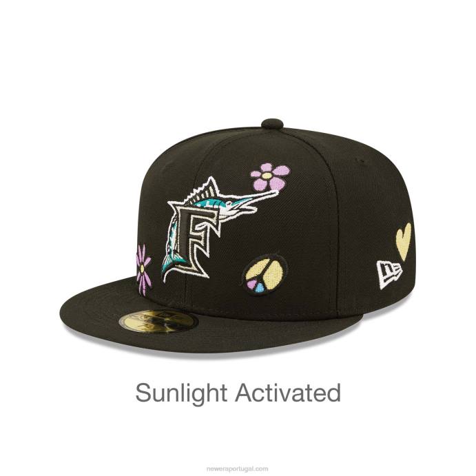 FFTN1264 New Era boné miami marlins mlb luz solar pop preto 59fifty