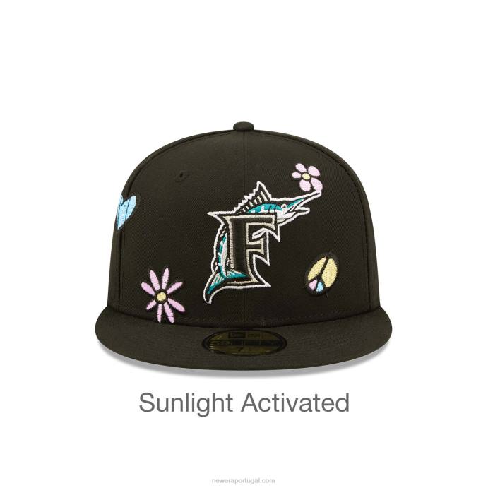 FFTN1264 New Era boné miami marlins mlb luz solar pop preto 59fifty