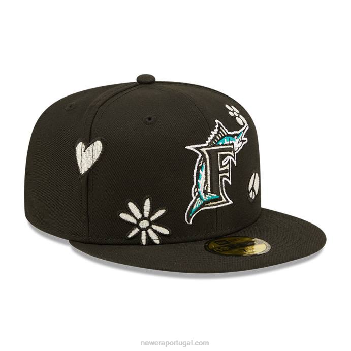 FFTN1264 New Era boné miami marlins mlb luz solar pop preto 59fifty