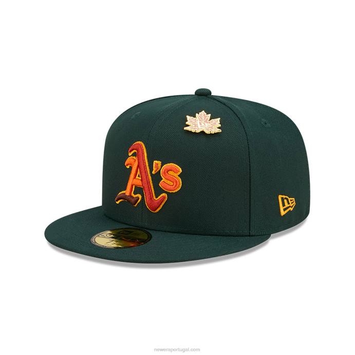 FFTN1309 New Era Boné Oakland Athletics Leafy Verde Escuro 59Fifty