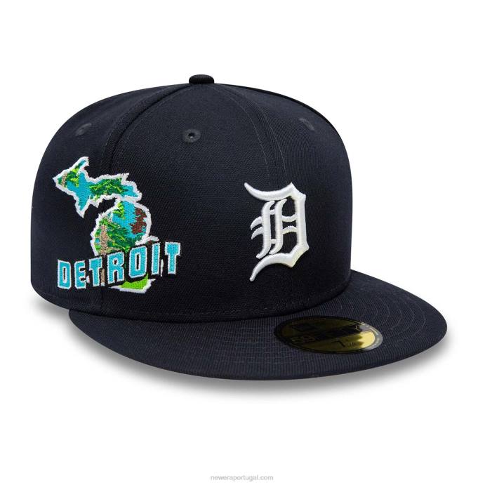 FFTN1342 New Era boné justo Detroit Tigers Stateview Navy 59fifty