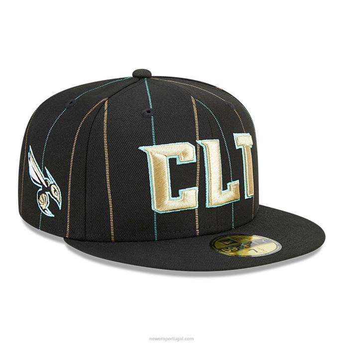 FFTN1355 New Era Boné Charlotte Hornets Autentics City Edition Preto 59Fifty