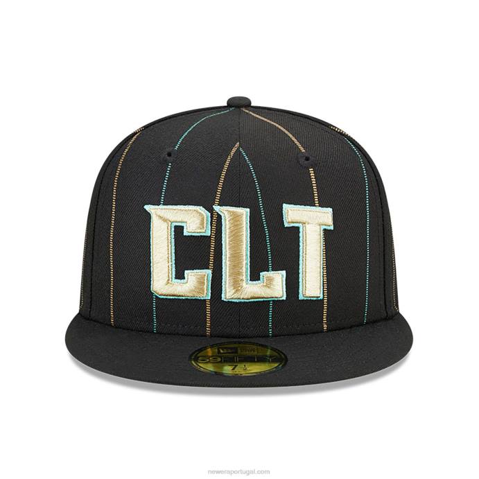 FFTN1355 New Era Boné Charlotte Hornets Autentics City Edition Preto 59Fifty