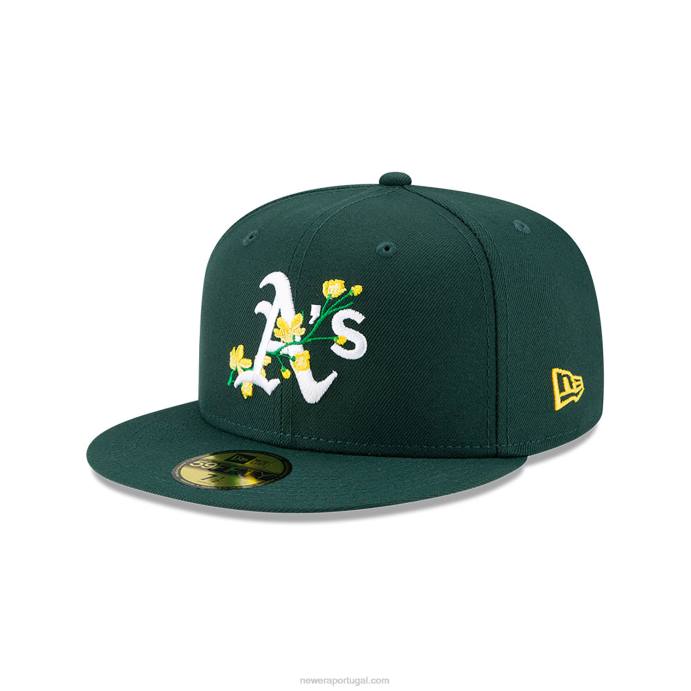 FFTN1422 New Era Boné Oakland Athletics Side Patch Bloom Verde Escuro 59Fifty