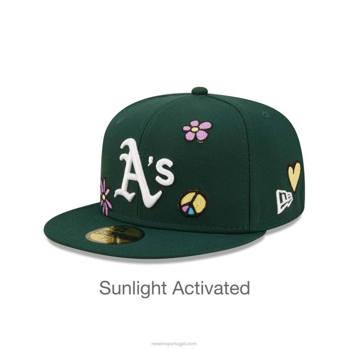 FFTN1428 New Era oakland atletismo mlb luz solar pop verde escuro boné 59fifty