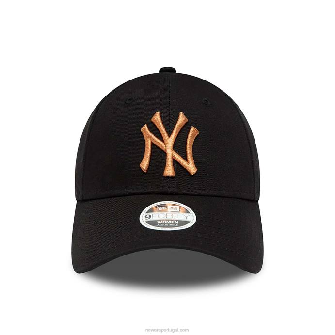 FFTN1533 New Era Boné New York Yankees Feminino Logo Metálico Preto 9Forty Ajustável