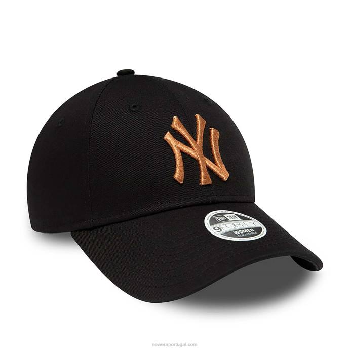 FFTN1533 New Era Boné New York Yankees Feminino Logo Metálico Preto 9Forty Ajustável