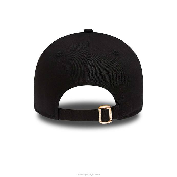 FFTN1533 New Era Boné New York Yankees Feminino Logo Metálico Preto 9Forty Ajustável