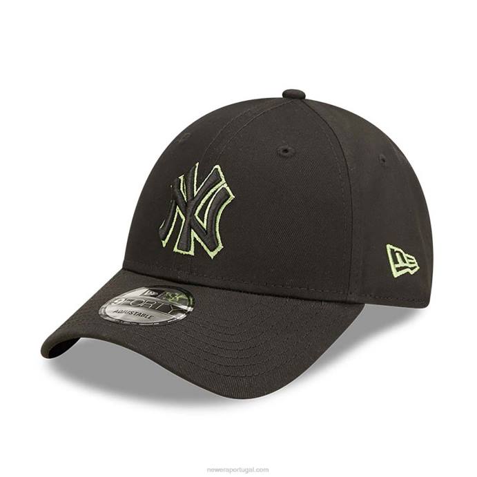 FFTN1534 New Era New York Yankees Team Outline boné preto 9forty ajustável
