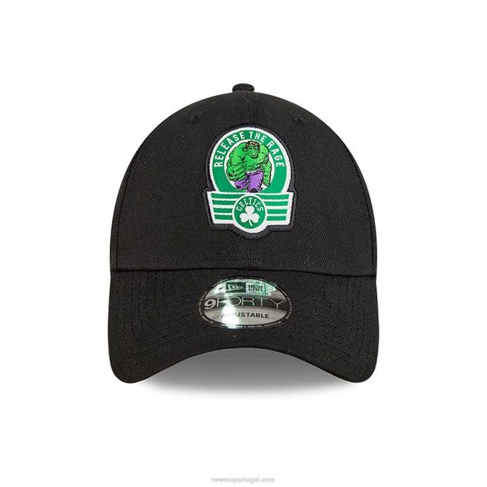 FFTN1545 New Era boston celtics nba x marvel hulk preto 9forty boné ajustável