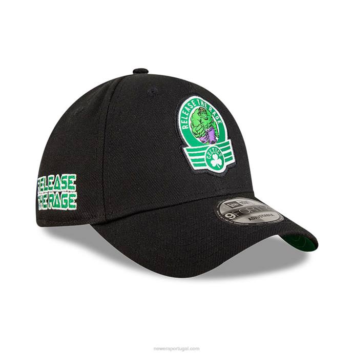 FFTN1545 New Era boston celtics nba x marvel hulk preto 9forty boné ajustável