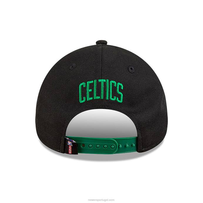 FFTN1545 New Era boston celtics nba x marvel hulk preto 9forty boné ajustável