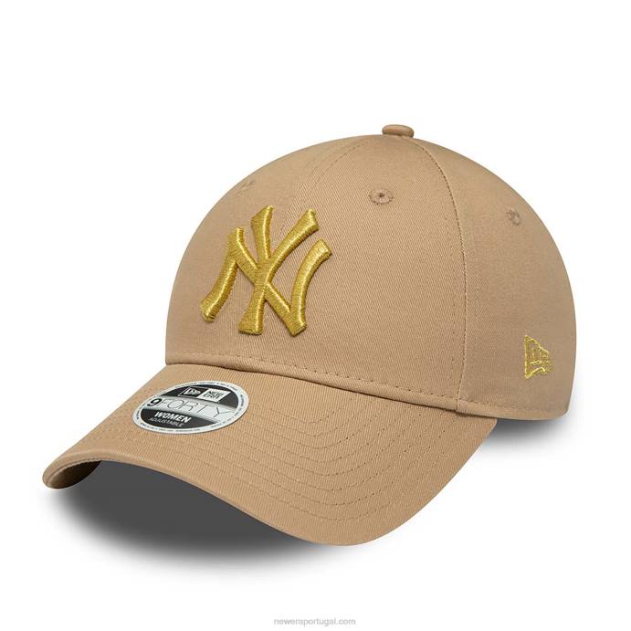 FFTN1551 New Era Boné feminino New York Yankees com logo metálico marrom 9forty ajustável