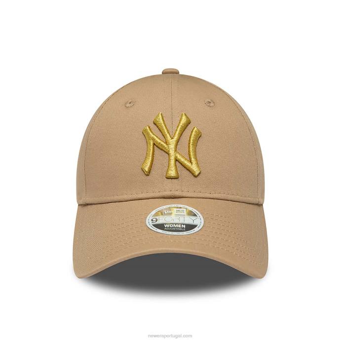 FFTN1551 New Era Boné feminino New York Yankees com logo metálico marrom 9forty ajustável