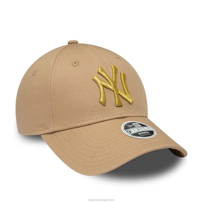 FFTN1551 New Era Boné feminino New York Yankees com logo metálico marrom 9forty ajustável